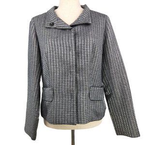 Coldwater Creek Womens Jacket Blazer Size 10P Silver Gray Houndstooth Moto